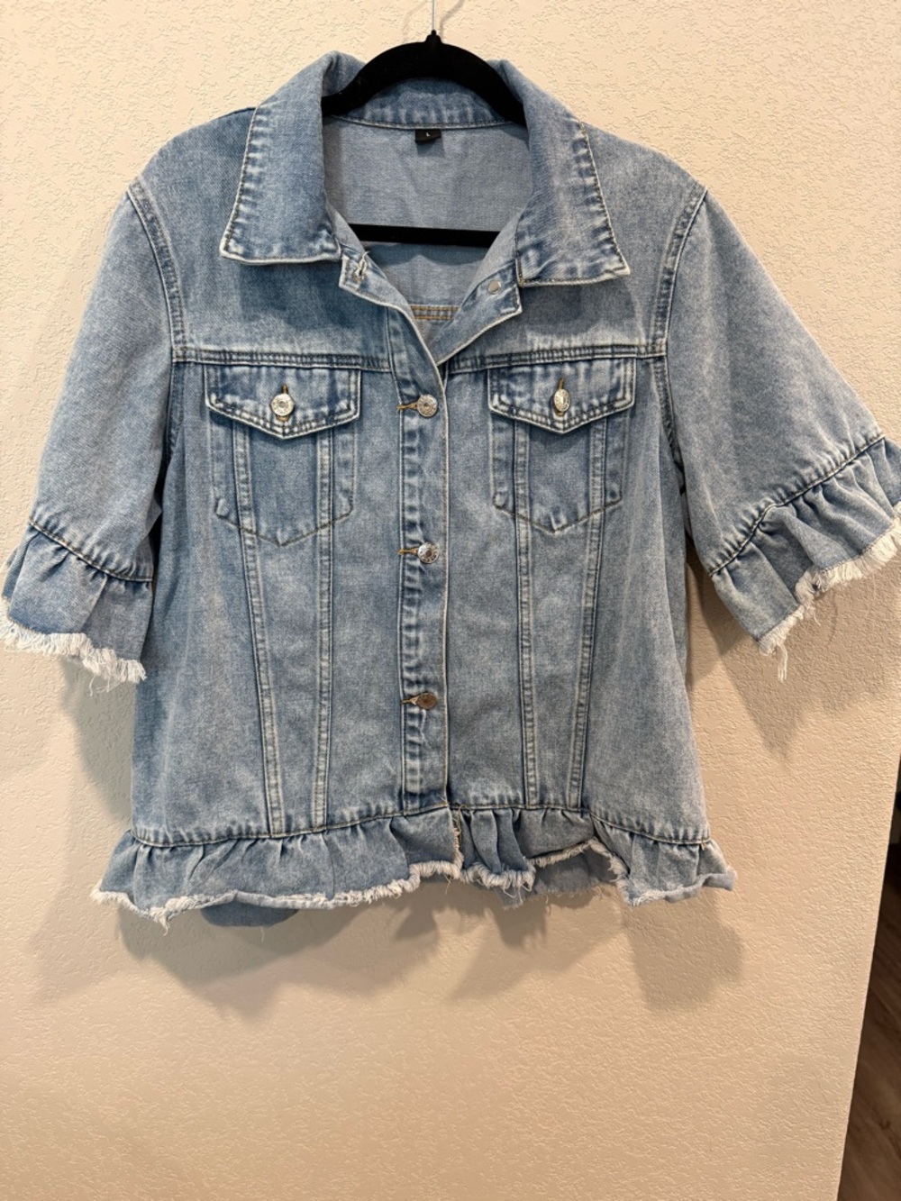SHEIN Light Blue Ruffle Sleeve Denim Jacket - Picture 3 of 7